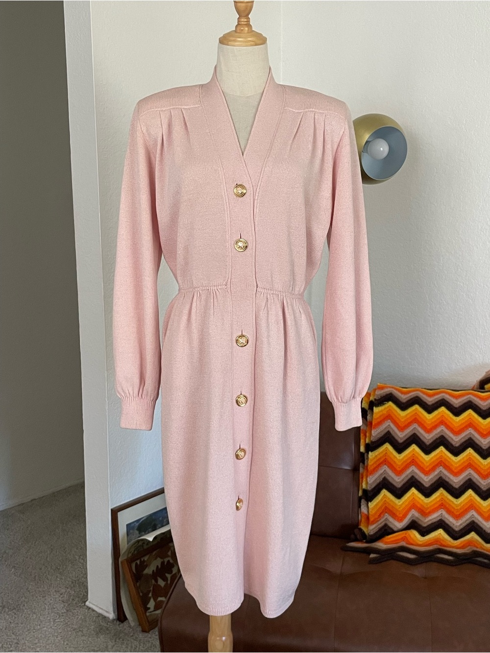 Vintage 1980s St. John Secretary Librarian Retro Knits Buttoned Midi Dress